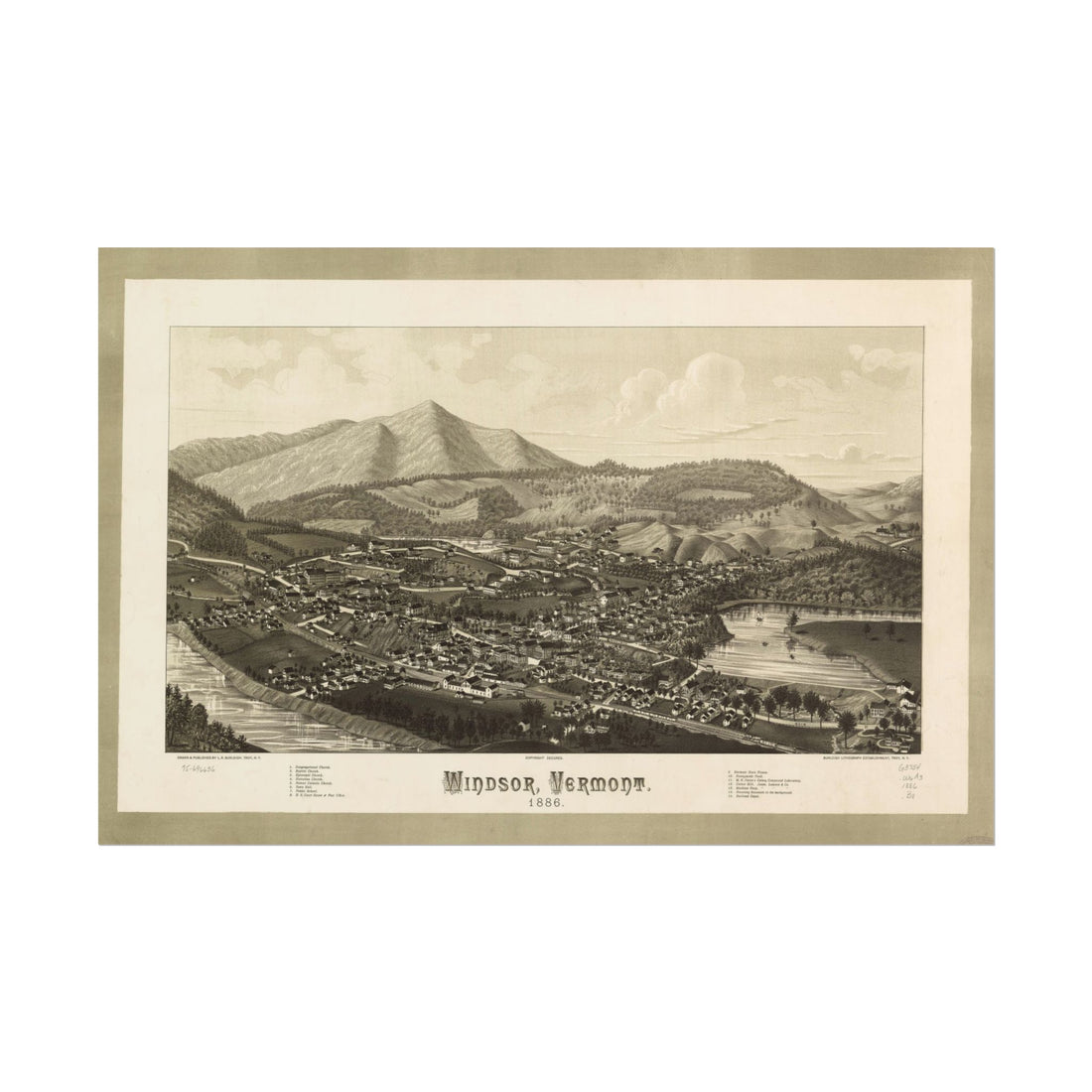 Windsor, Vermont 1886 — Bird's-Eye View Map Print