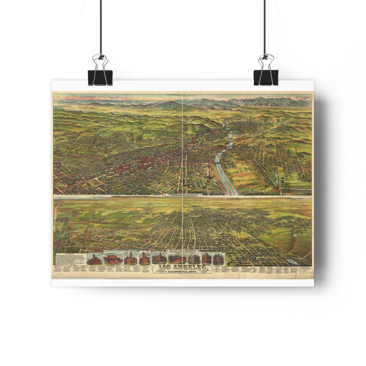 Los Angeles, California 1894 — Bird's-Eye View Map Print