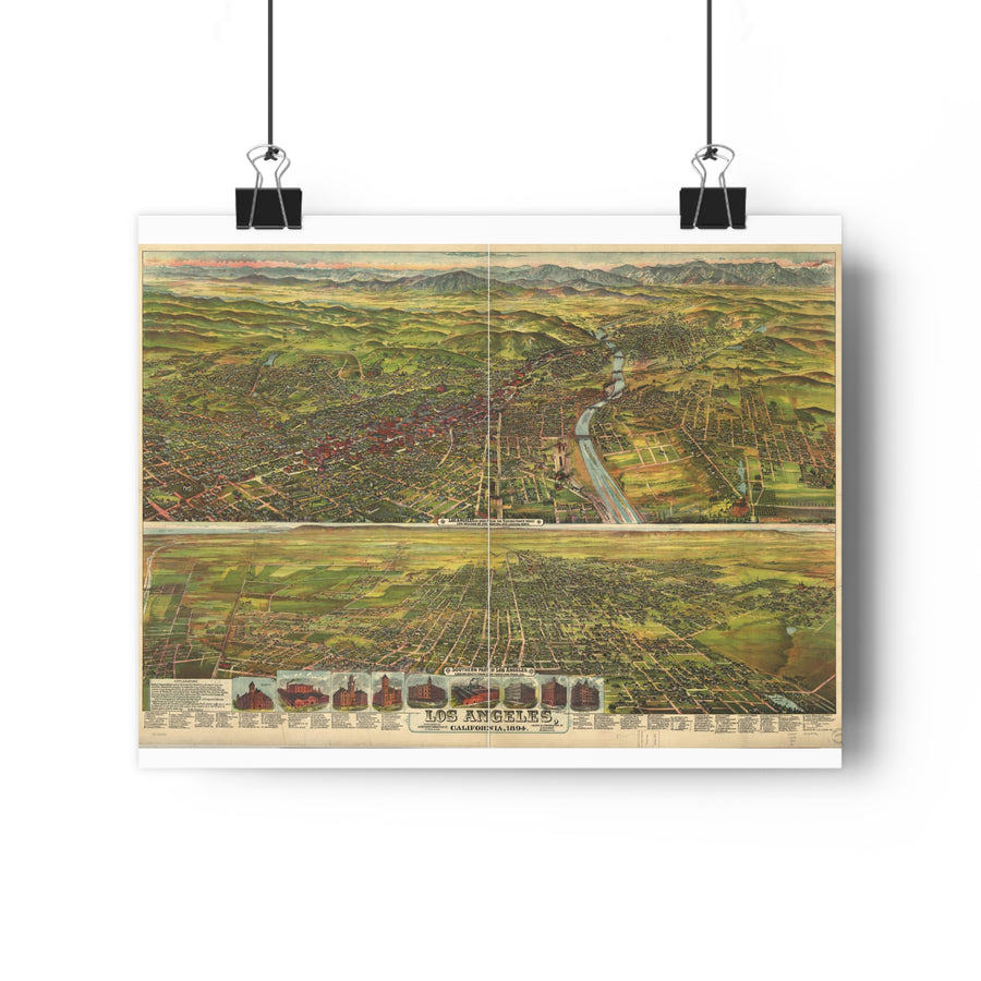 Los Angeles, California 1894 — Bird's-Eye View Map Print