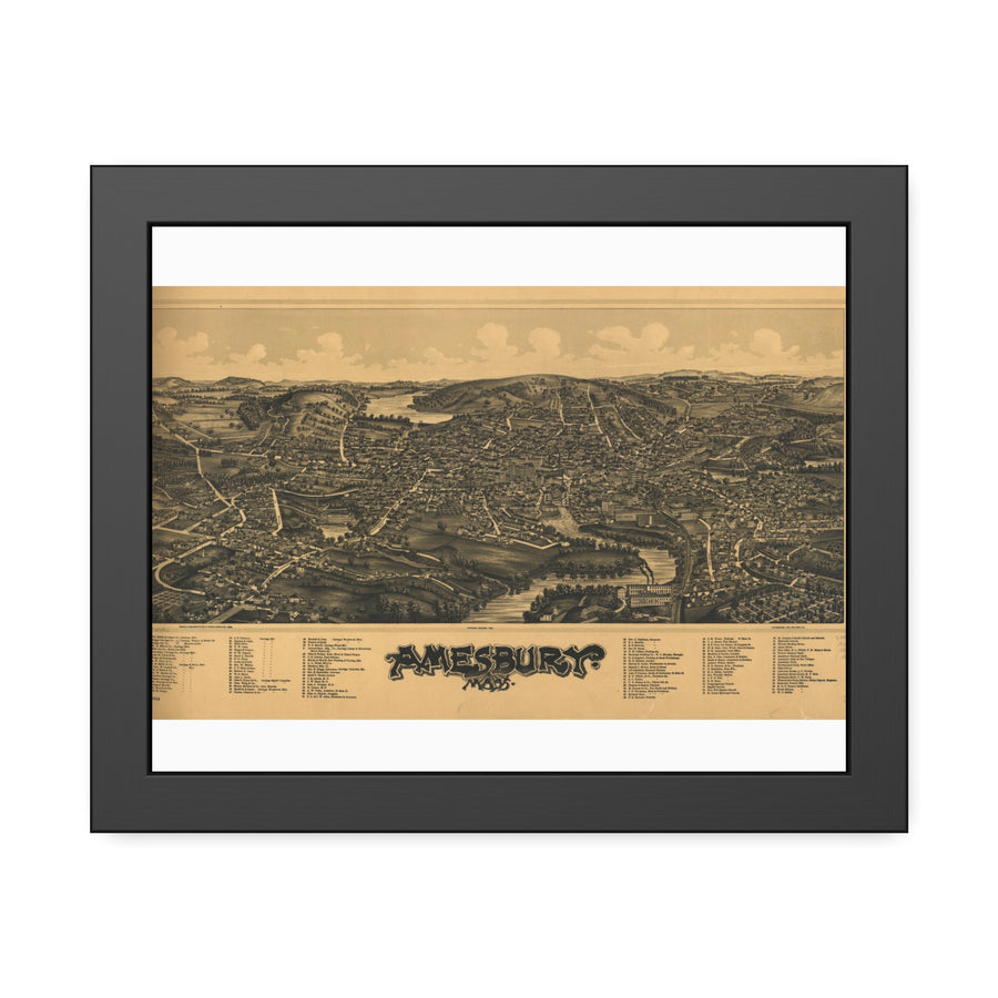 Amesbury, Massachusetts 1890 — Framed Bird's-Eye View Map