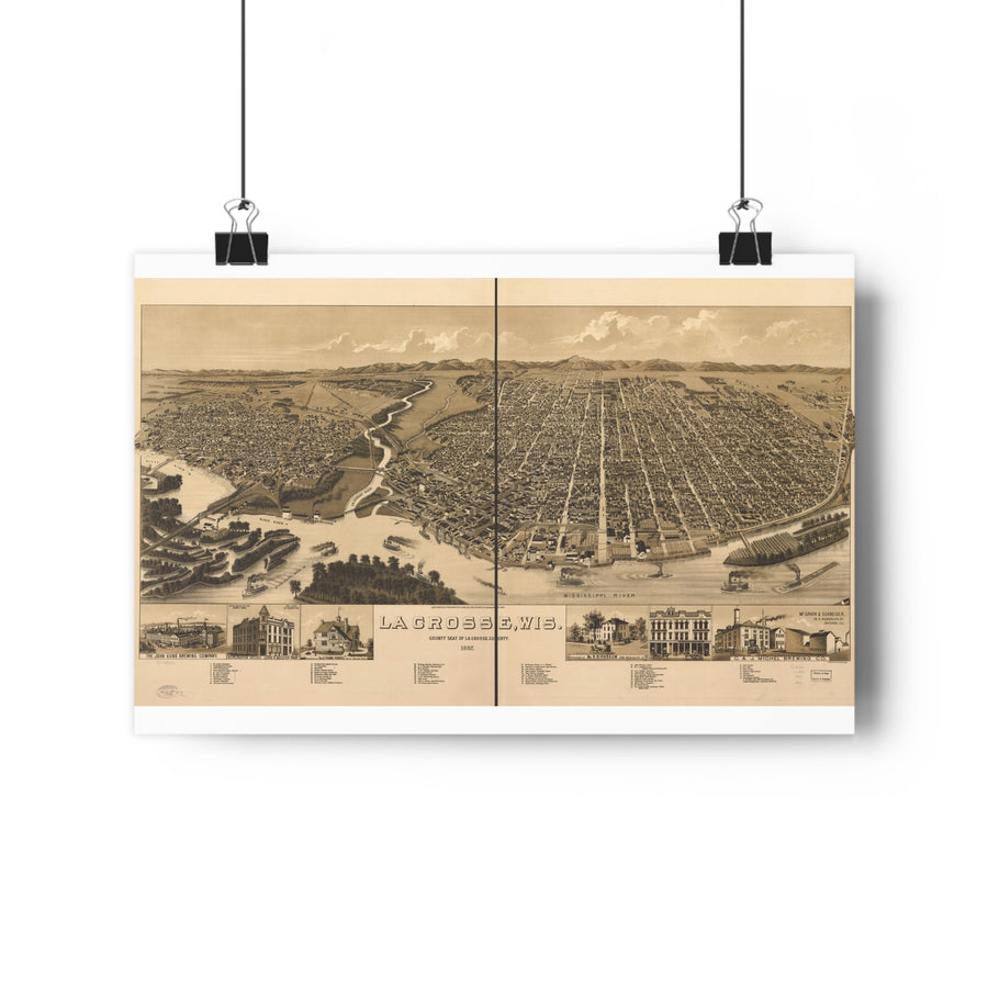 La Crosse, Wisconsin 1887 — Bird's-Eye View Map Print