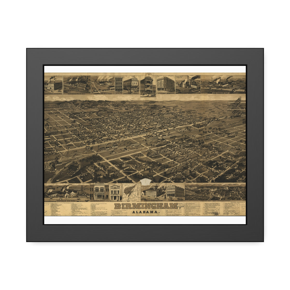 Birmingham, Alabama 1885 — Framed Bird's-Eye View Map