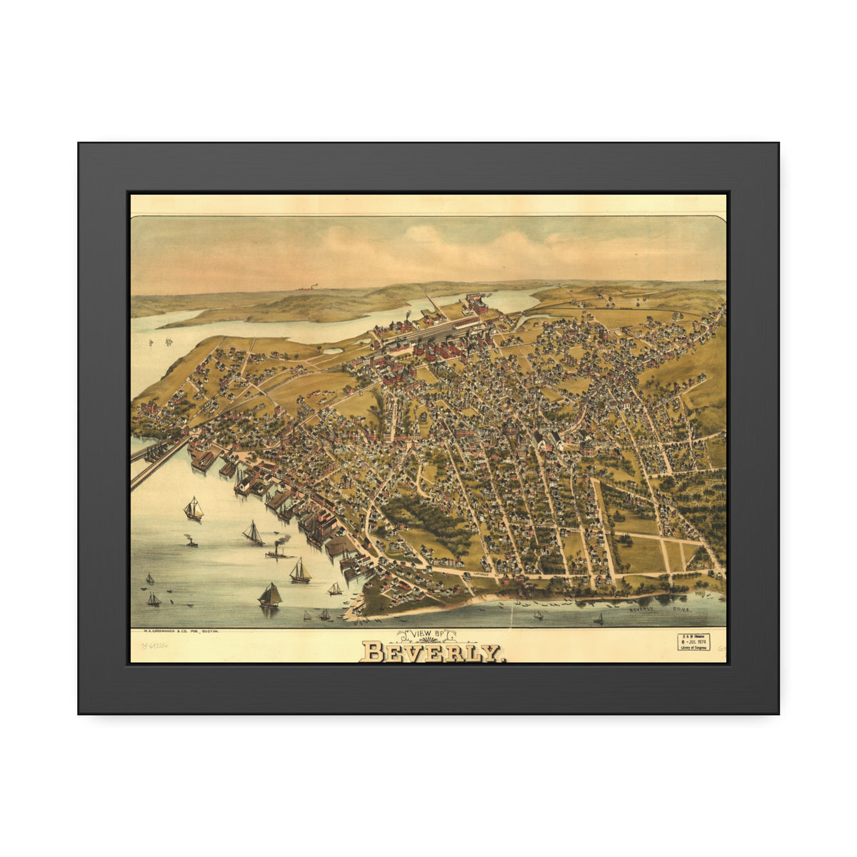 Beverly, Massachusetts 1886 — Framed Bird's-Eye View Map