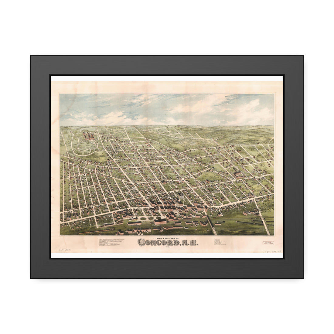 Concord, New Hampshire 1875 — Framed Bird's-Eye View Map