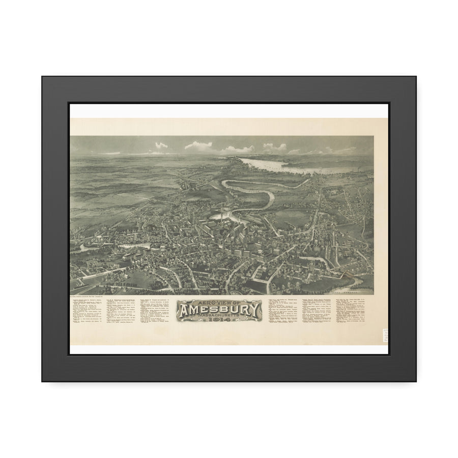 Amesbury, Massachusetts 1914 — Framed Bird's-Eye View Map