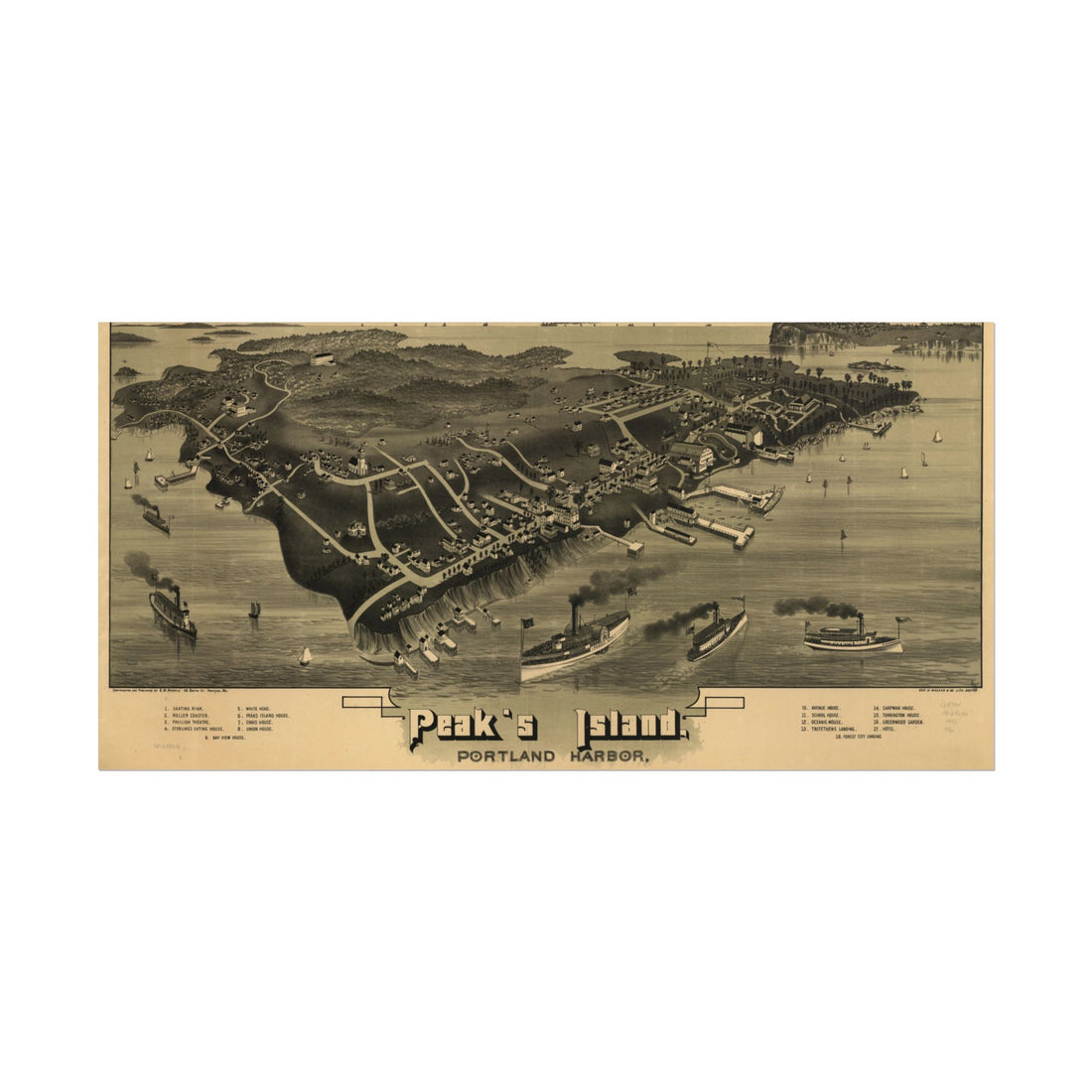 Peaks Island (Portland), Maine 1886 — Bird's-Eye View Map Print