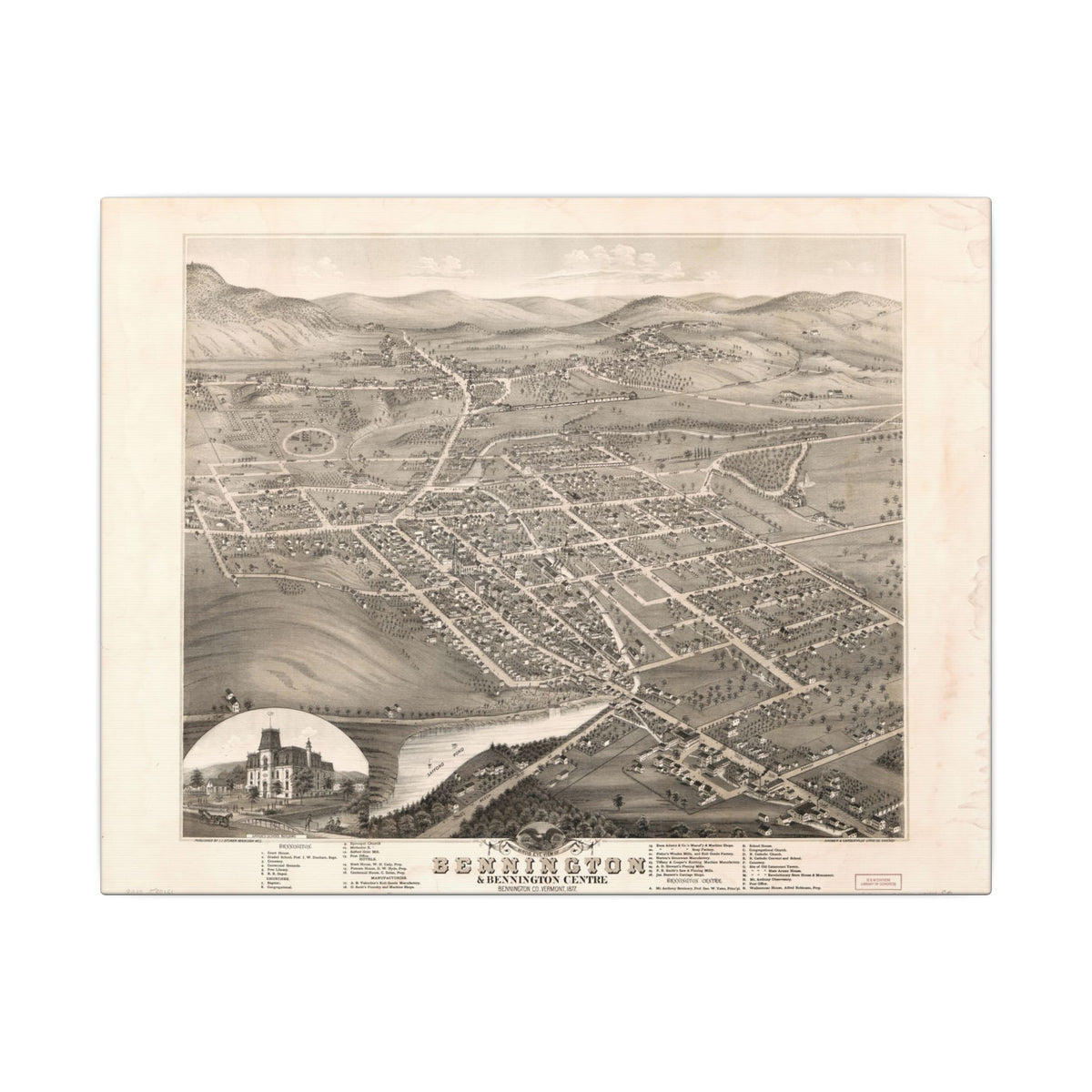 Bennington, Vermont 1877 — Bird's-Eye View Map on Canvas