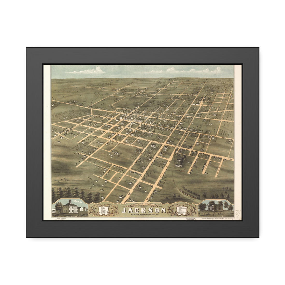 Jackson, Tennessee 1870 — Framed Bird's-Eye View Map