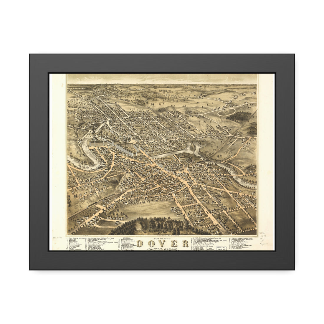 Dover, New Hampshire 1877 — Framed Bird's-Eye View Map