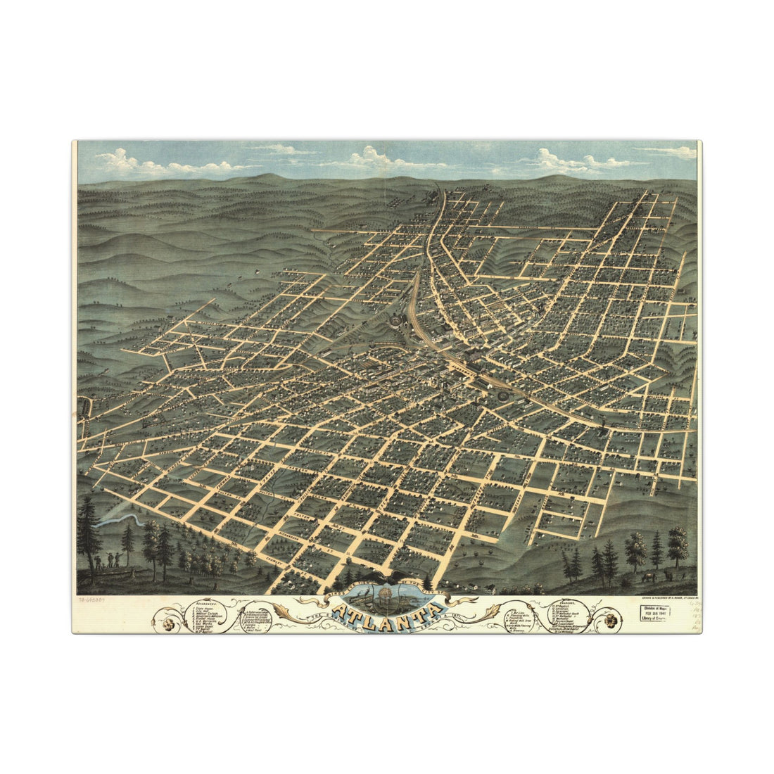 Atlanta, Georgia 1871 — Bird's-Eye View Map on Canvas