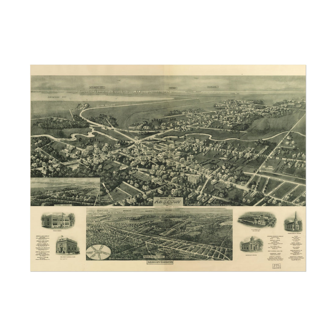 Absecon, New Jersey 1924 — Bird's-Eye View Map Print