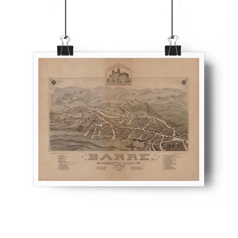 Barre, Vermont 1884 — Bird's-Eye View Map Print