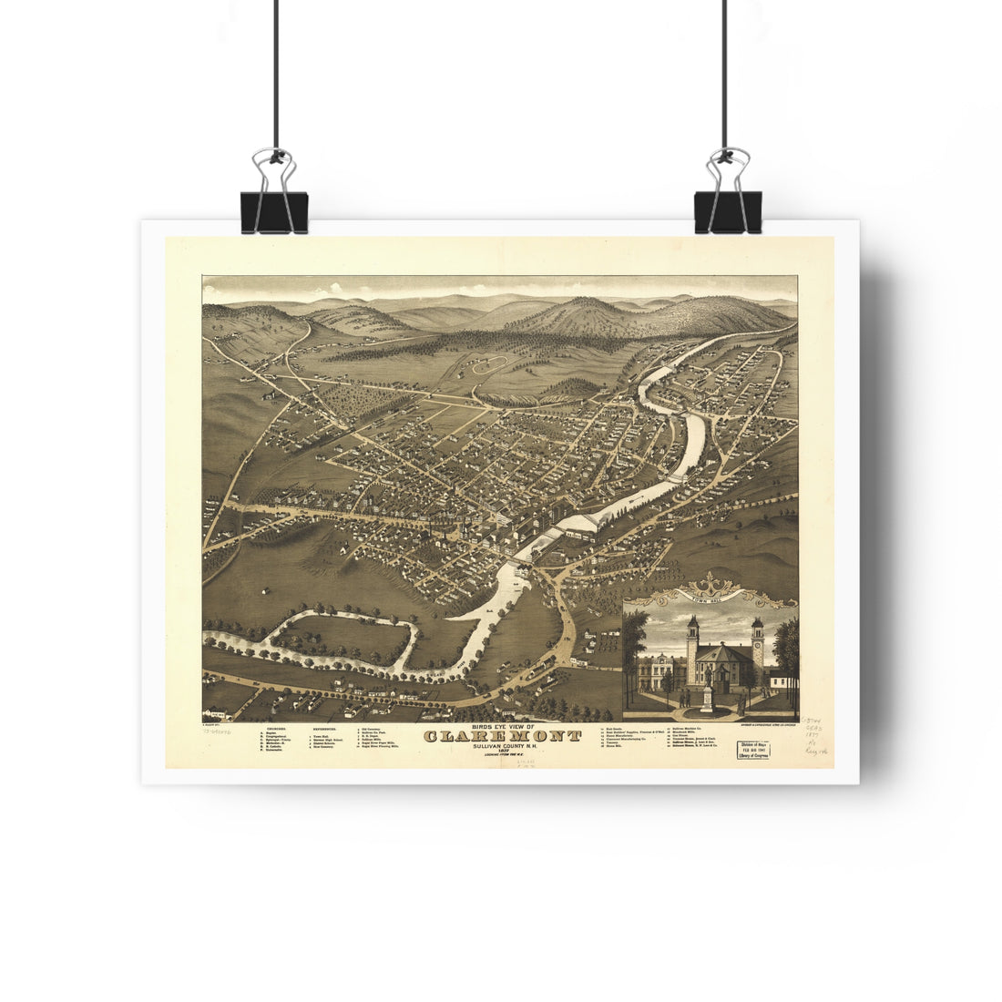 Claremont, New Hampshire 1877 — Bird's-Eye View Map Print