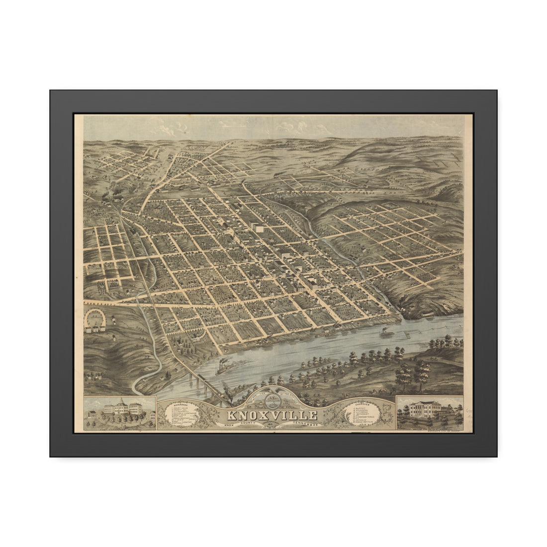 Knoxville, Tennessee 1871 — Framed Bird's-Eye View Map