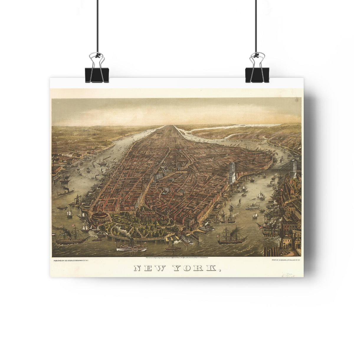 New York, New York 1873 — Bird's-Eye View Map Print