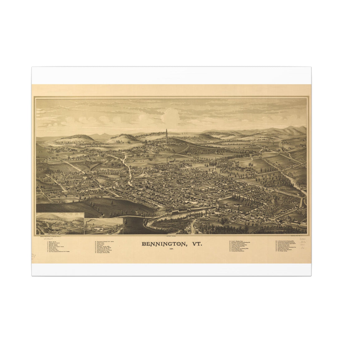 Bennington, Vermont 1887 — Bird's-Eye View Map on Canvas