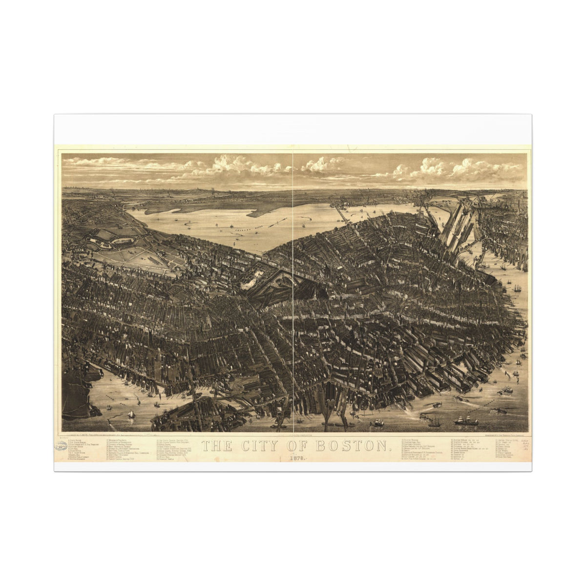 Boston, Massachusetts 1879 — Bird's-Eye View Map on Canvas