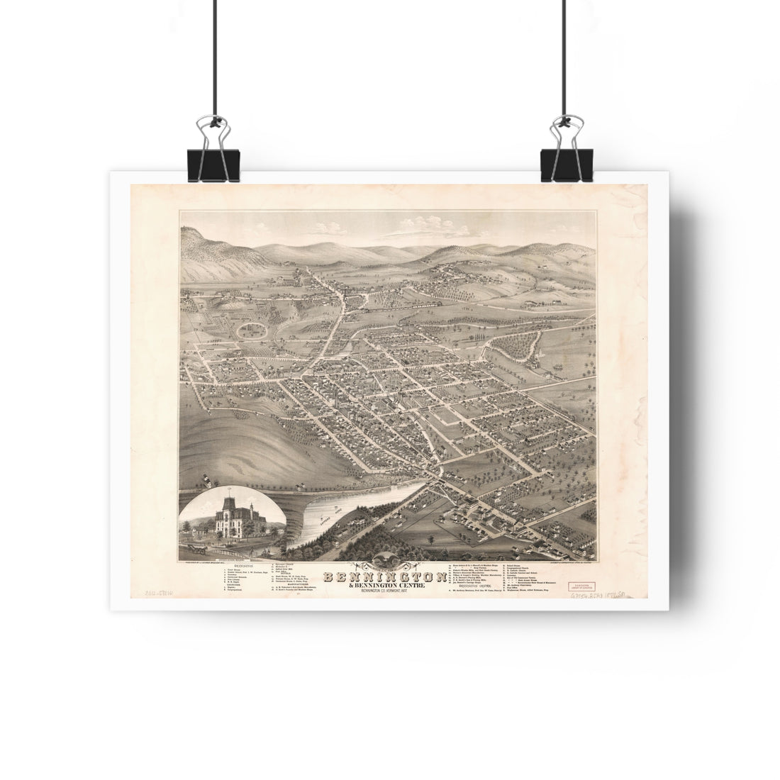 Bennington, Vermont 1877 — Bird's-Eye View Map Print
