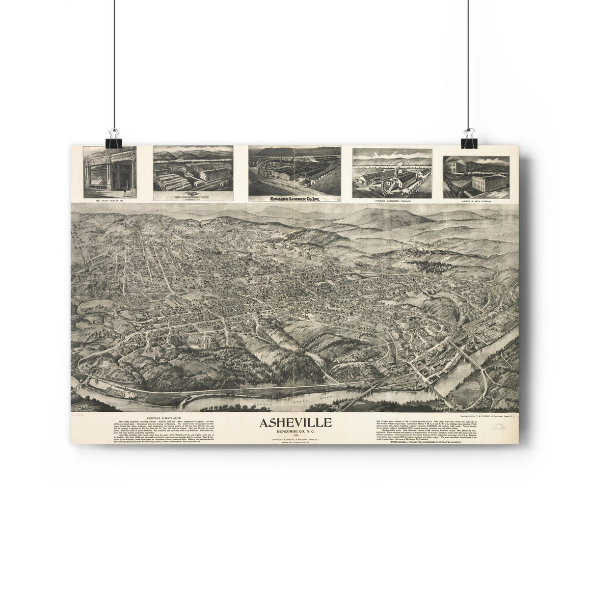 Asheville, North Carolina 1912 — Bird's-Eye View Map Print