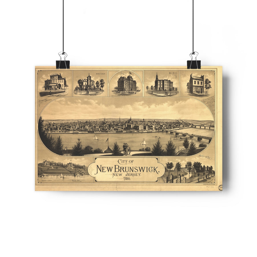 New Brunswick, New Jersey 1880 — Bird's-Eye View Map Print