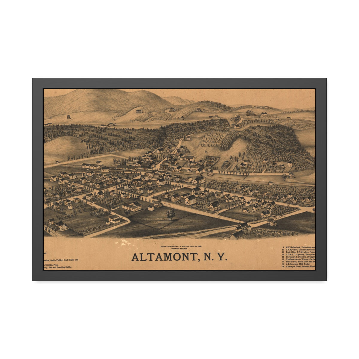 Altamont, New York 1889 — Framed Bird's-Eye View Map