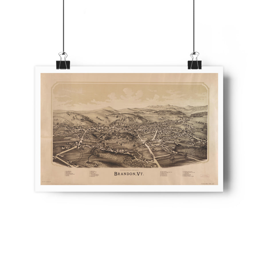 Brandon, Vermont 1890 — Bird's-Eye View Map Print