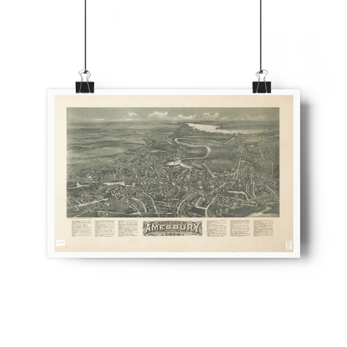 Amesbury, Massachusetts 1914 — Bird's-Eye View Map Print