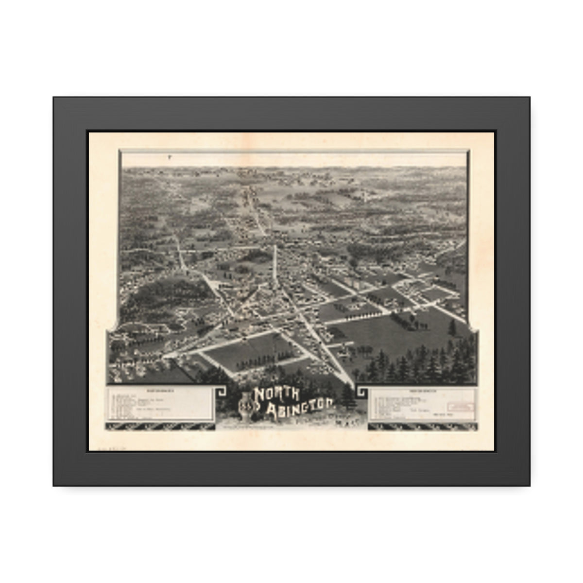 Abington, Massachusetts 1885 — Framed Bird's-Eye View Map