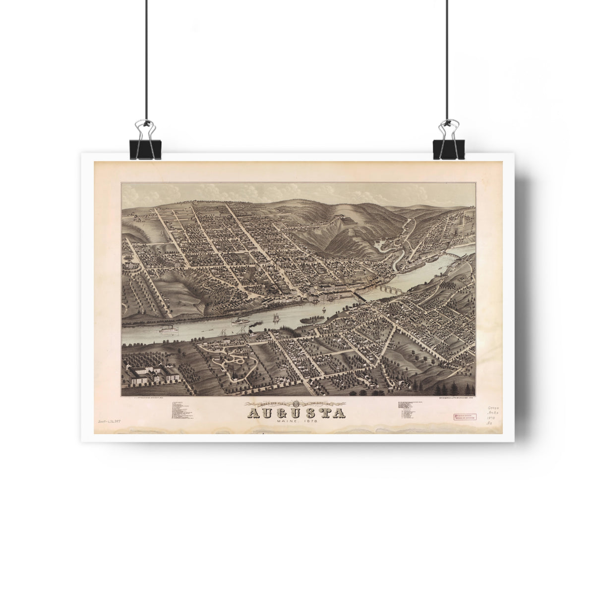 Augusta, Maine 1878 — Bird's-Eye View Map Print