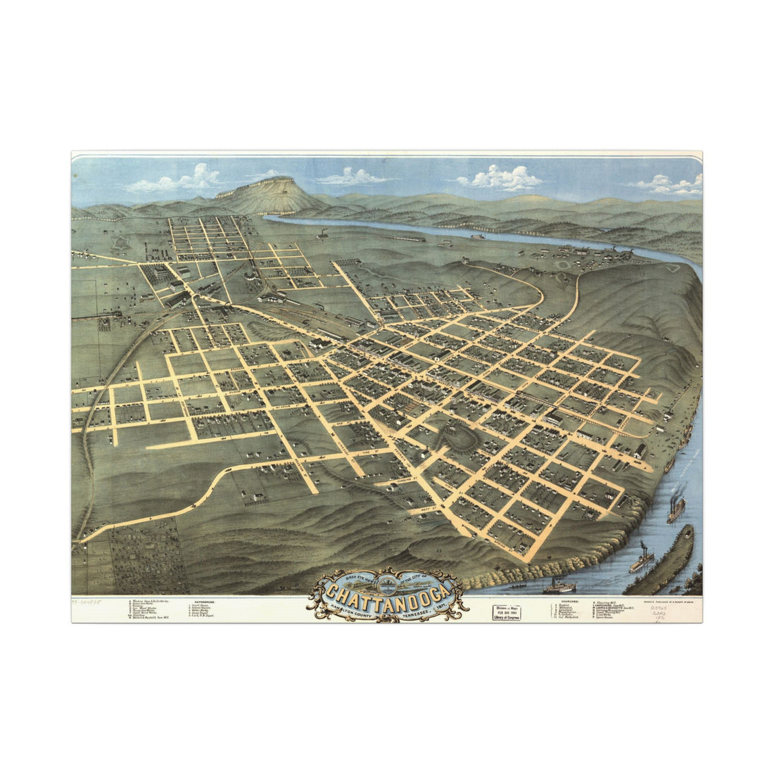 Chattanooga, Tennessee 1871 — Bird's-Eye View Map on Canvas