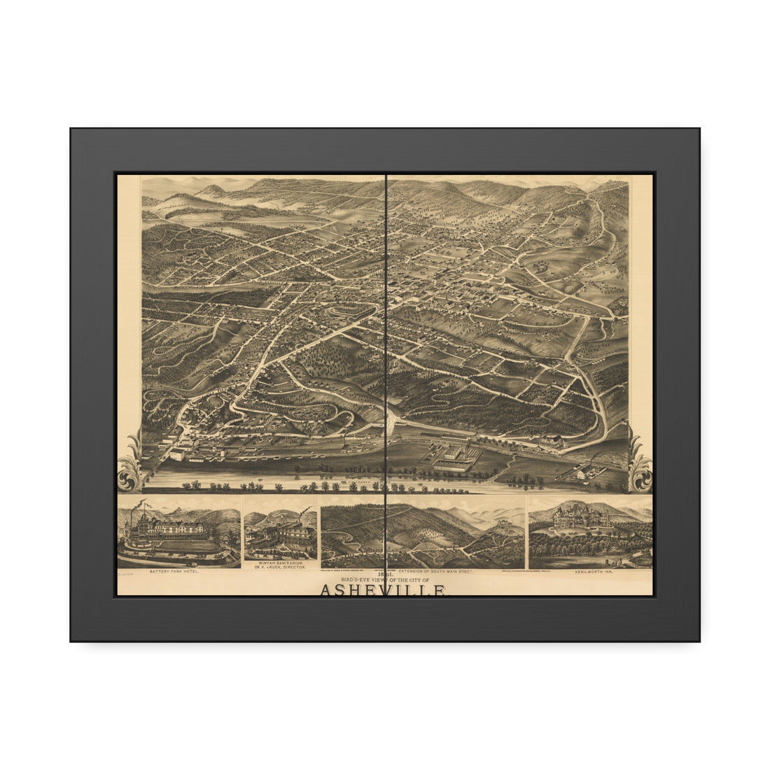 Asheville, North Carolina 1891 — Framed Bird's-Eye View Map