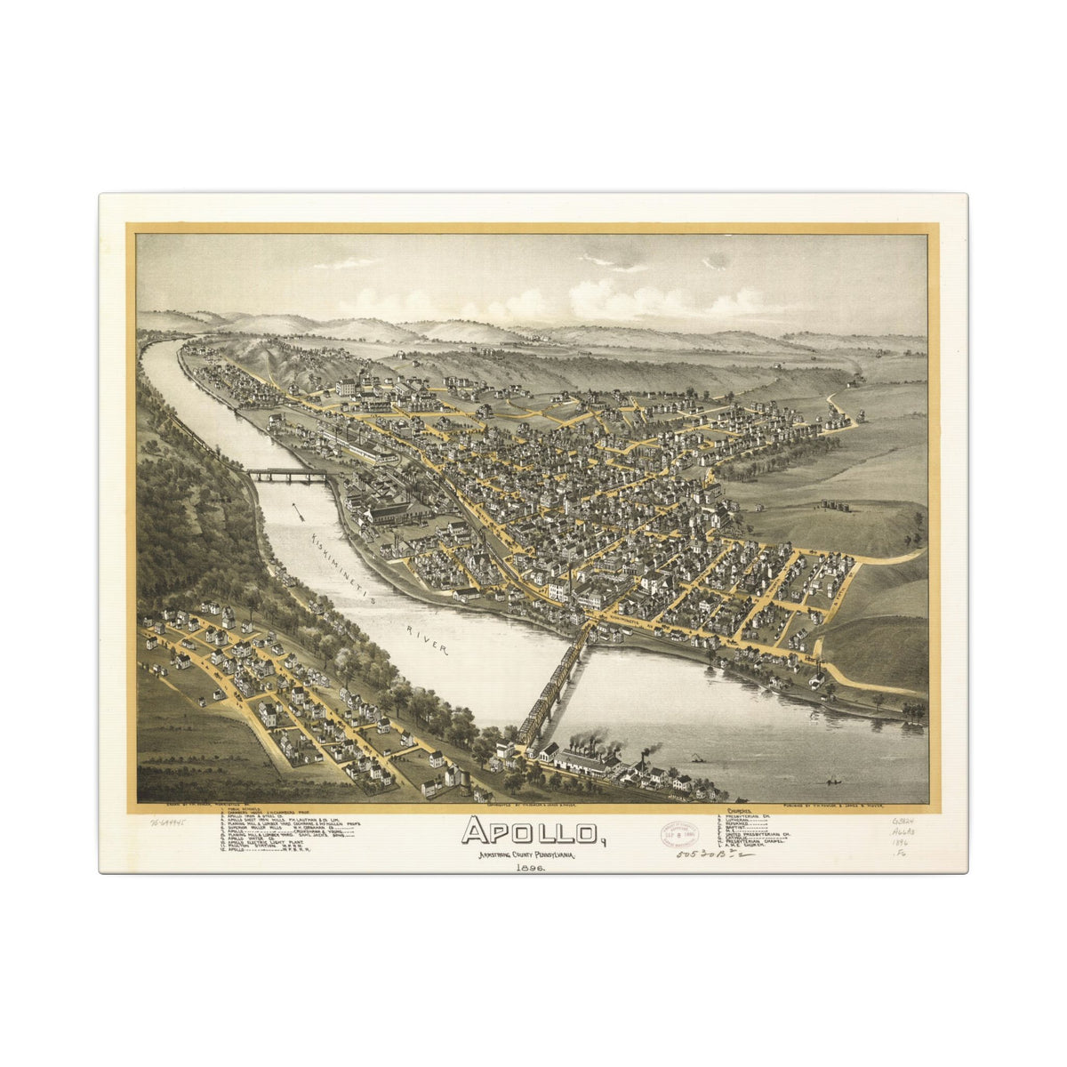 Apollo, Pennsylvania 1896 — Bird's-Eye View Map on Canvas