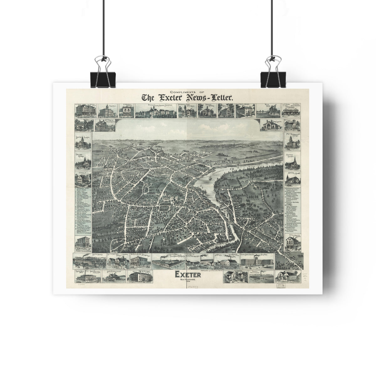 Exeter, New Hampshire 1896 — Bird's-Eye View Map Print