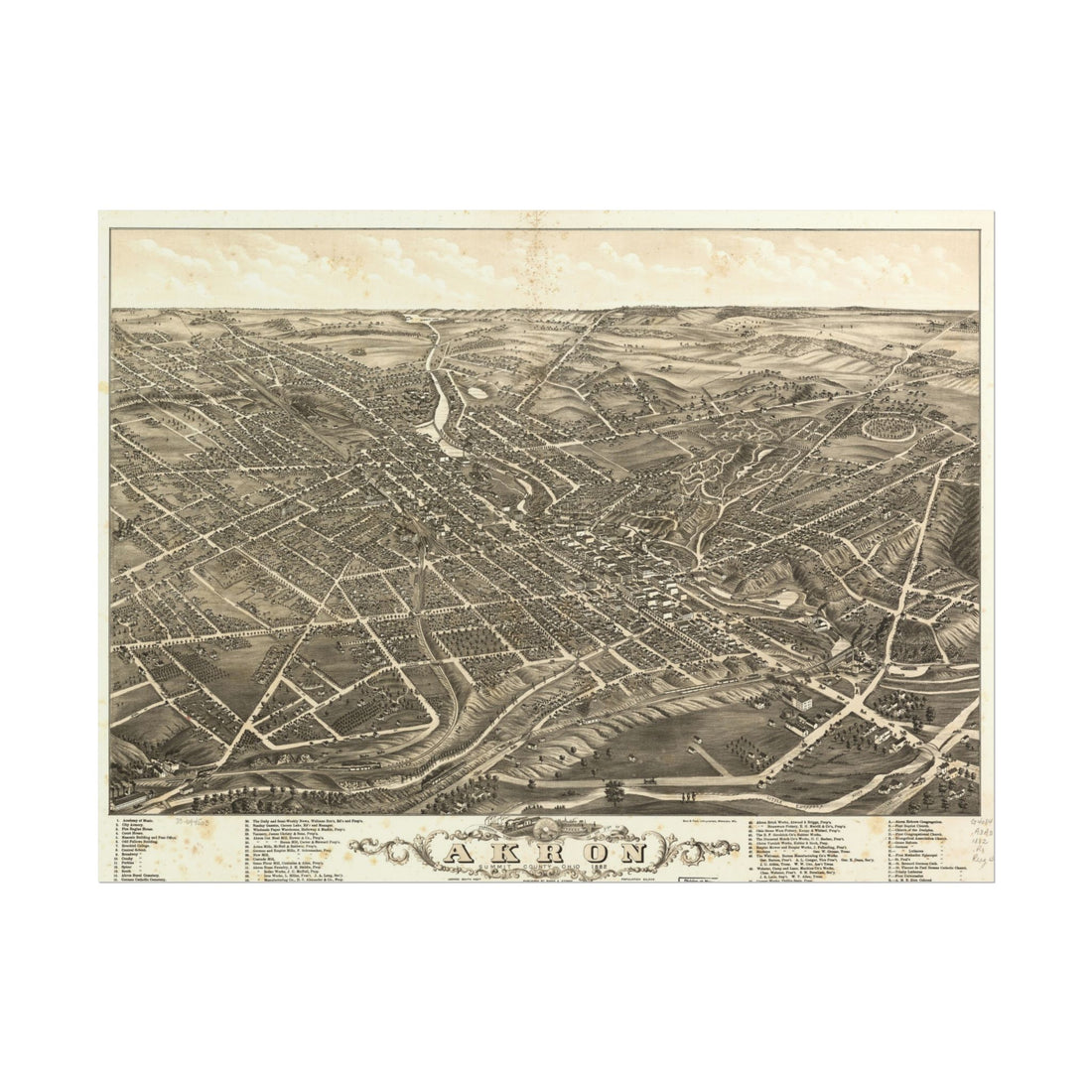 Akron, Ohio 1882 — Bird's-Eye View Map Print