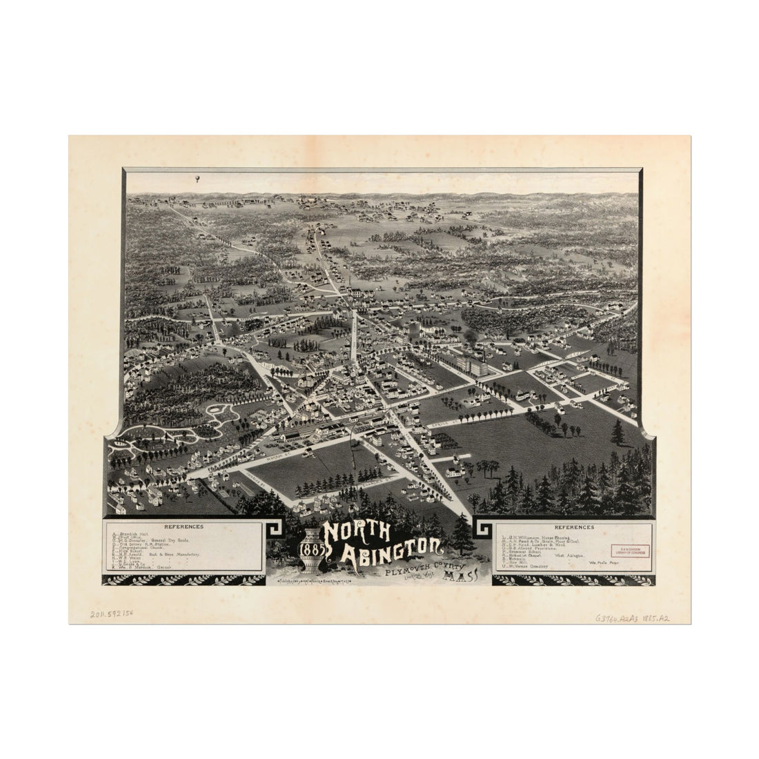 Abington, Massachusetts 1885 — Bird's-Eye View Map Print