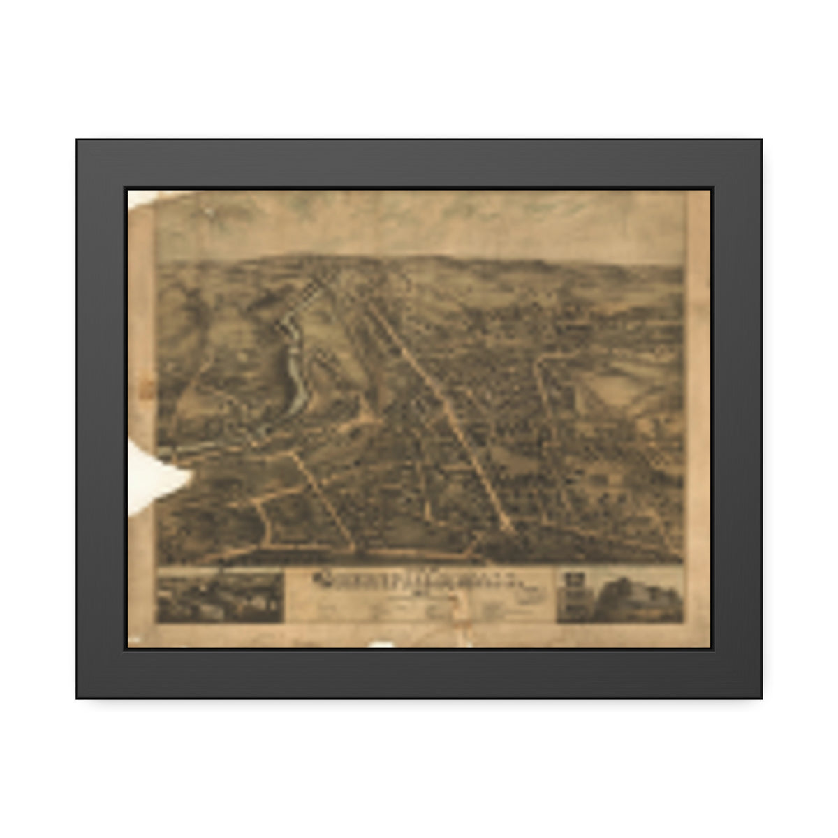 Greenfield, Massachusetts 1877 — Framed Bird's-Eye View Map