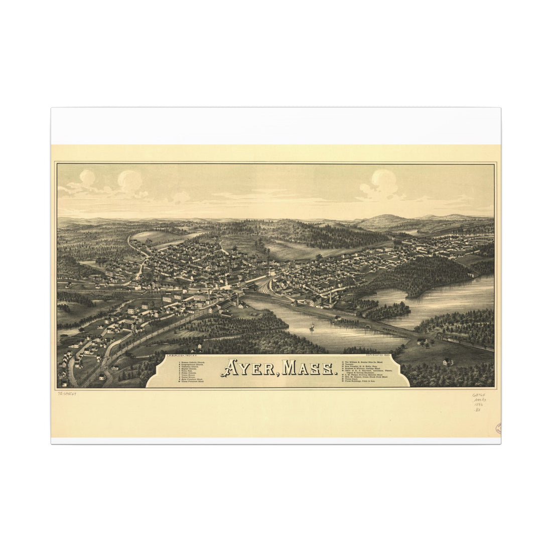 Ayer, Massachusetts 1886 — Bird's-Eye View Map on Canvas
