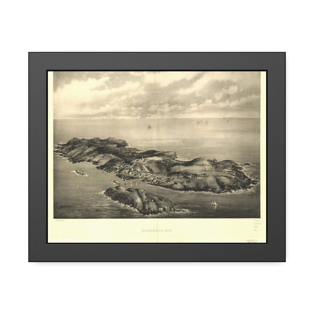 Monhegan, Maine 1896 — Framed Bird's-Eye View Map