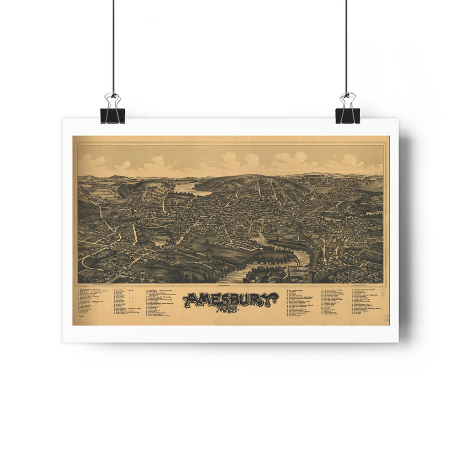 Amesbury, Massachusetts 1890 — Bird's-Eye View Map Print
