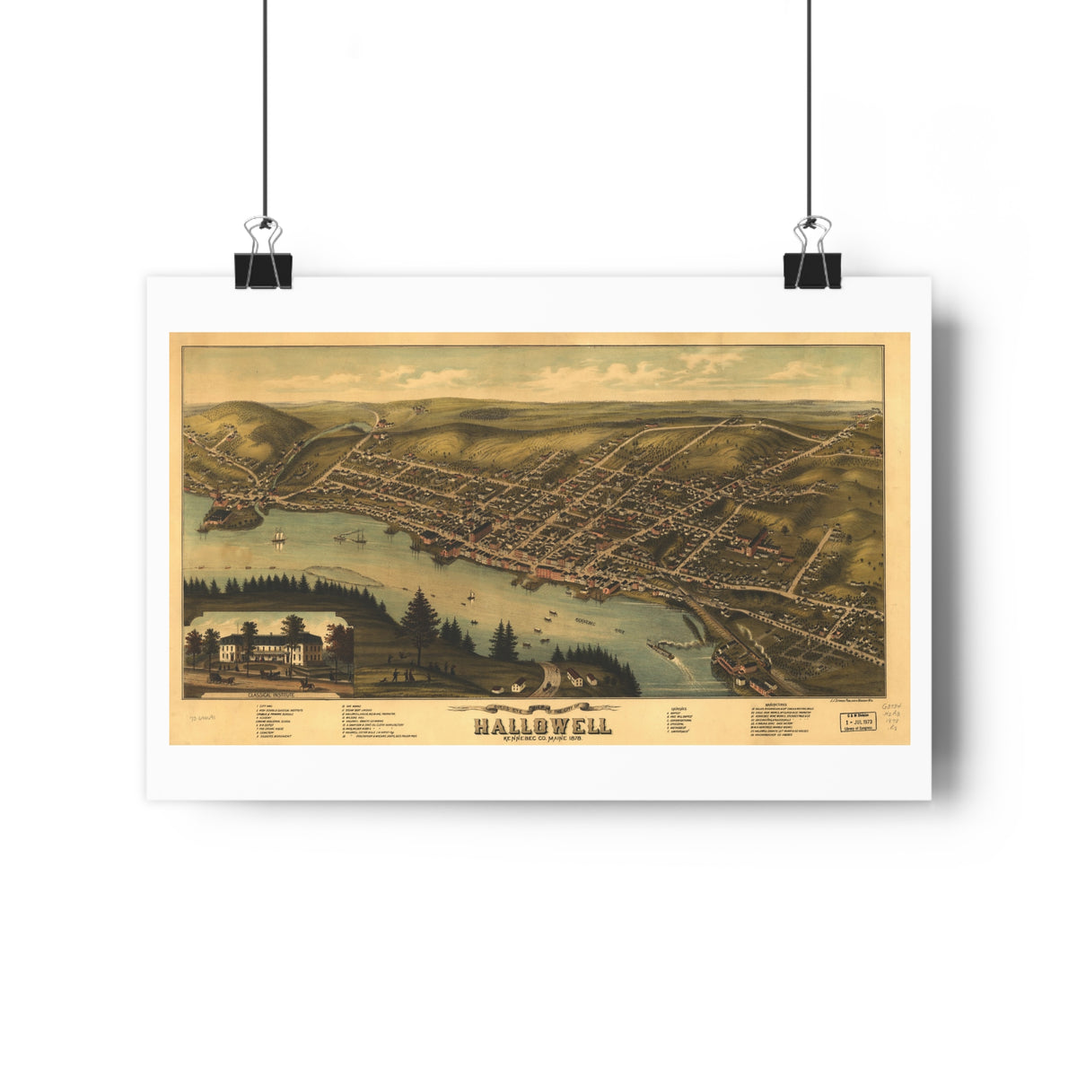 Hallowell, Maine 1878 — Bird's-Eye View Map Print
