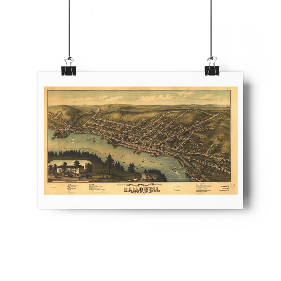 Hallowell, Maine 1878 — Bird's-Eye View Map Print